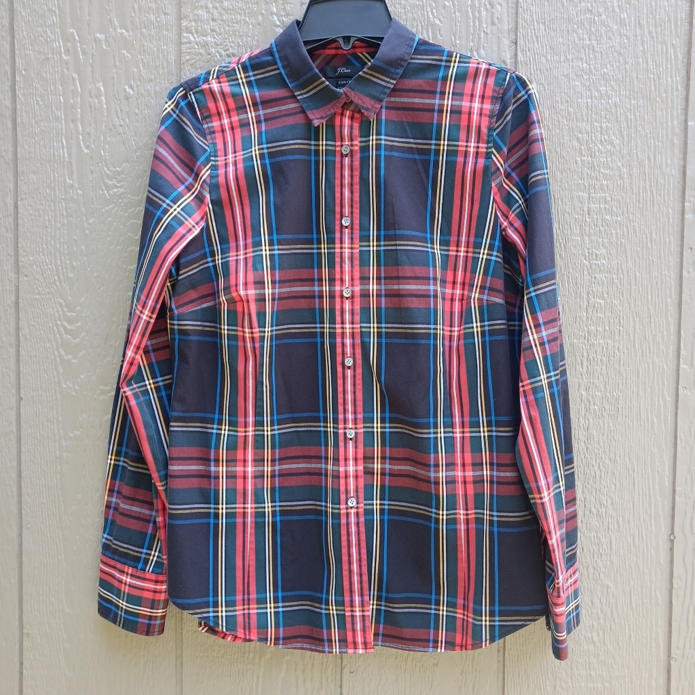 J. Crew Women's Curvy 12T Long Sleeve Button-Up Plaid Shirt